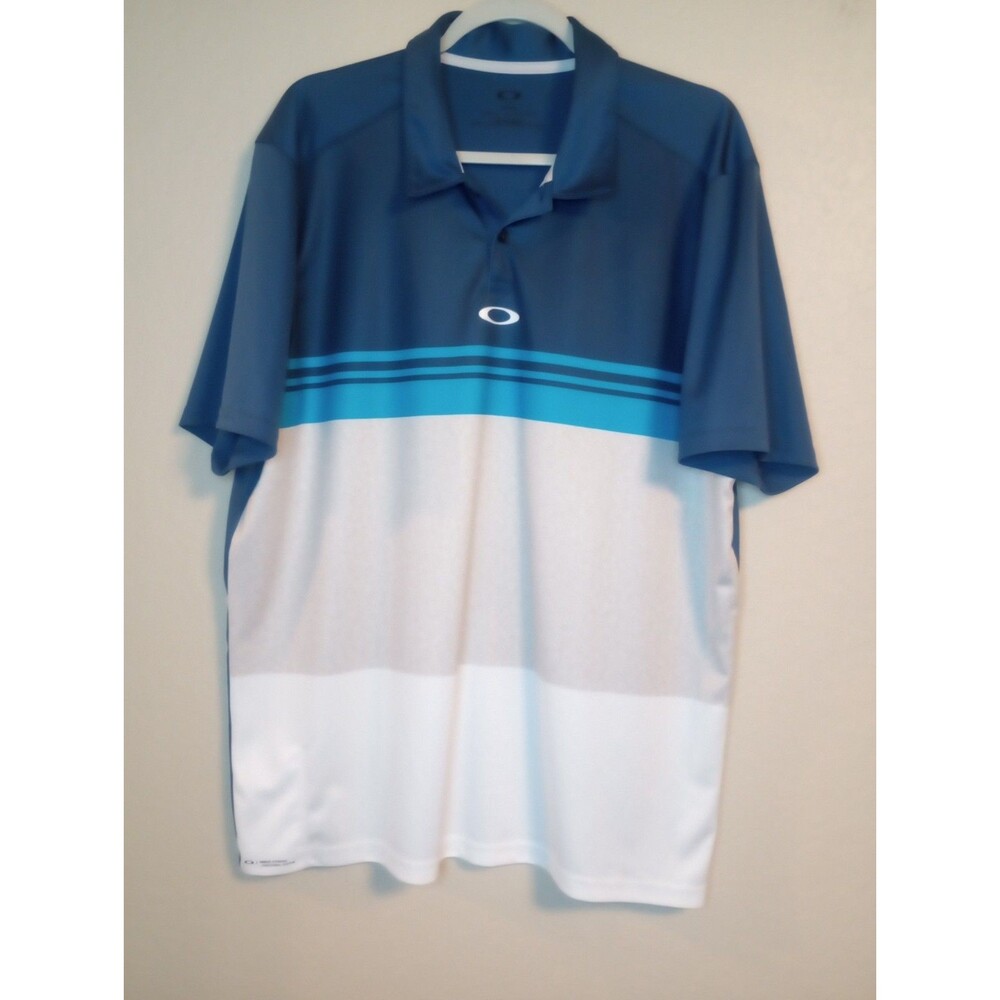 Oakley hydrolix striped polo shirt size XL blue, grey and white color block
